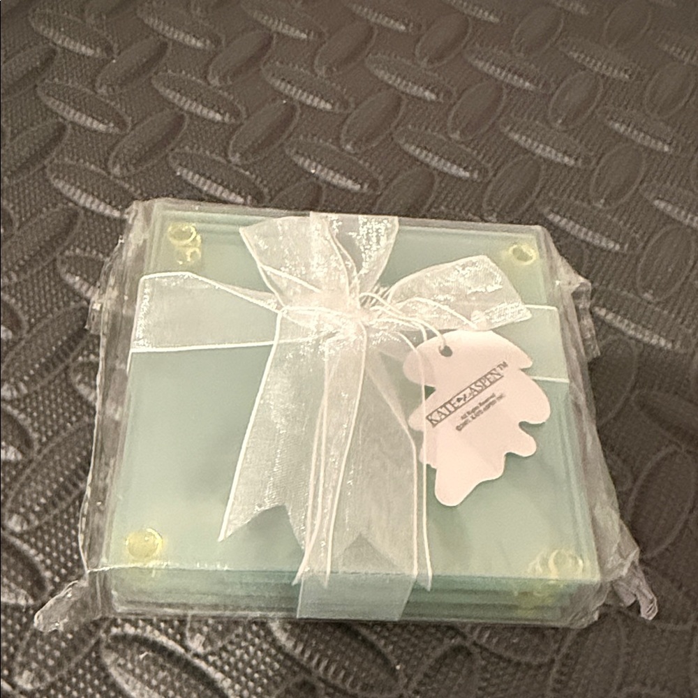 Elegant Glass Coasters with Ribbon 4 pcs